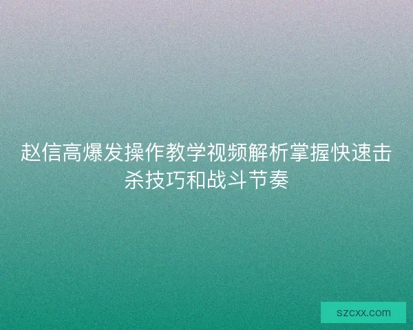 赵信高爆发操作教学视频解析掌握快速击杀技巧和战斗节奏