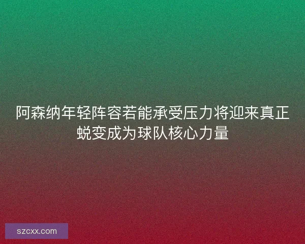 阿森纳年轻阵容若能承受压力将迎来真正蜕变成为球队核心力量